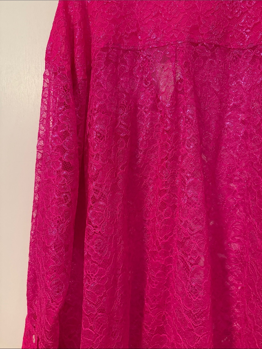 Anthro Anthropologie Glitter Lurex Hot Pink Lace Button Up Blouse Shirt Plus 3X - Picture 11 of 12